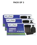 Tot2hom Small Size Garbage Bags 17 x 19 Inches – Black - Pack of 3 Rolls 90 Bags | with Tie-String | Strong Leak-Proof Dustbin Covers for Home, Office, Kitchen, Bathroom, Cafe's, Clinics, Parlours