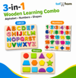 3-in-1 Wooden Learning Toy Combo – ABCD, Numbers & Shapes Boards for Kids