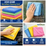 TOT2HOM Microfiber Cleaning Cloth 350 GSM Multicolour - Multipurpose Home, Kitchen, Car Cleaning, Washing and Polishing (Pack of 4, Size- 40x40 cm). - Image 3