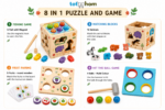 Tot2hom 8-in-1 Wooden Montessori Activity Cube – Premium Educational Learning Toy for Kids (3+ Years) - Image 2