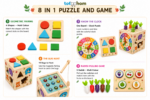 Tot2hom 8-in-1 Wooden Montessori Activity Cube – Premium Educational Learning Toy for Kids (3+ Years) - Image 3