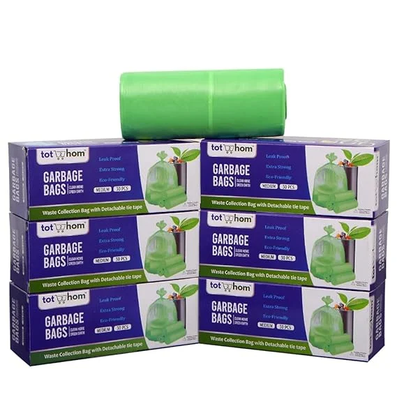 Tot2Hom Medium Green Garbage Bags 19×21 in – 180 Bags (6 Rolls)