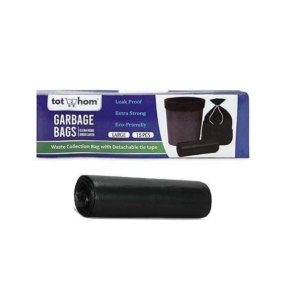 Tot2Hom Large Black Garbage Bags 25×30 in – 30 Bags Roll ( Pack of 2 )